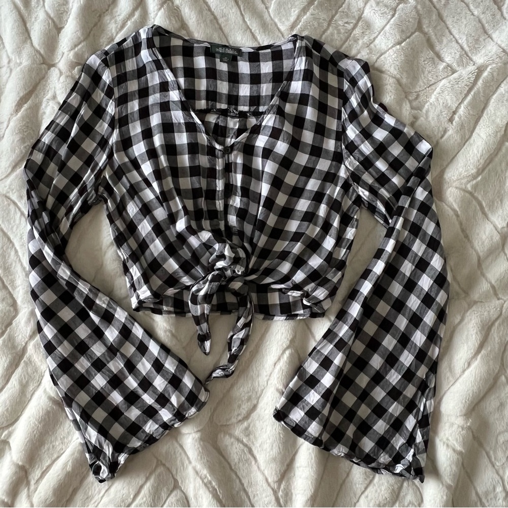Wild Fable Gingham Bell Sleeve Top